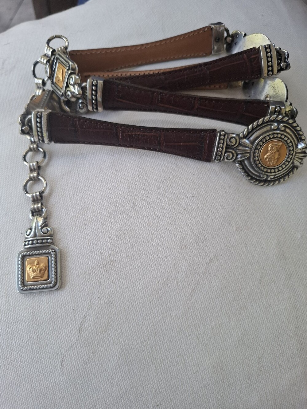 Brighton Museum Collection Leather Silver Gold Coin Medallion Belt Medium
